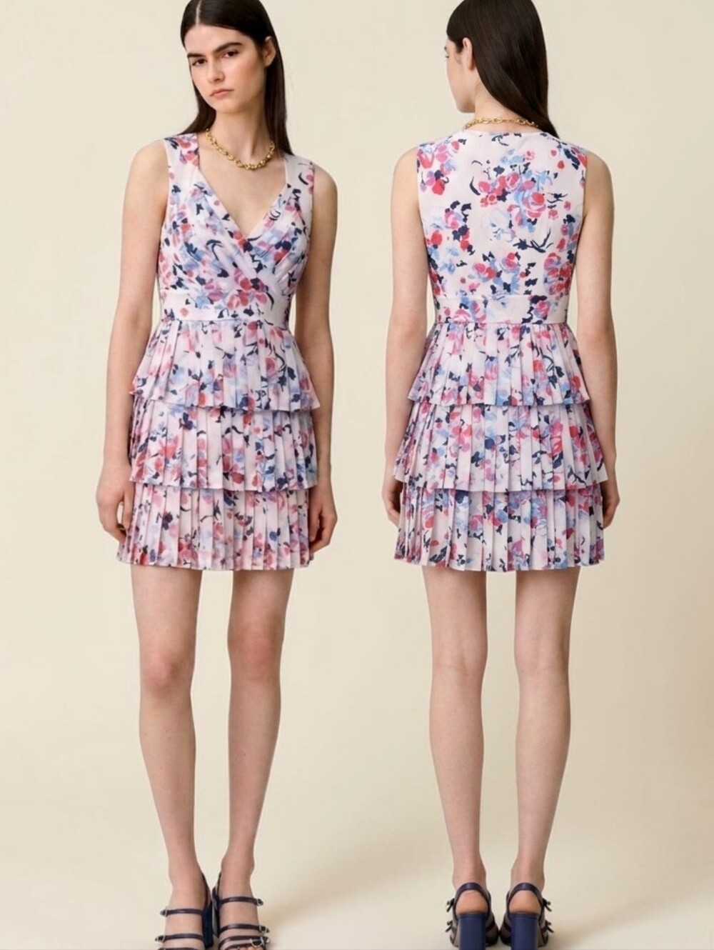 CLAUDIE PIERLOT Roucoulade Floral Print Tiered Mini Dress - Size Small 36
